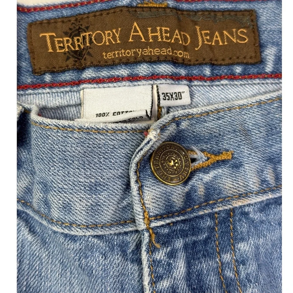 Territory Ahead Jeans Mens 35x30 Light Wash Straight Leg Denim Blue 100% Cotton